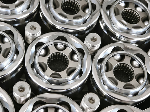 Heavy duty ball cage coupling, reinforced structure, industrial setting, professional lighting